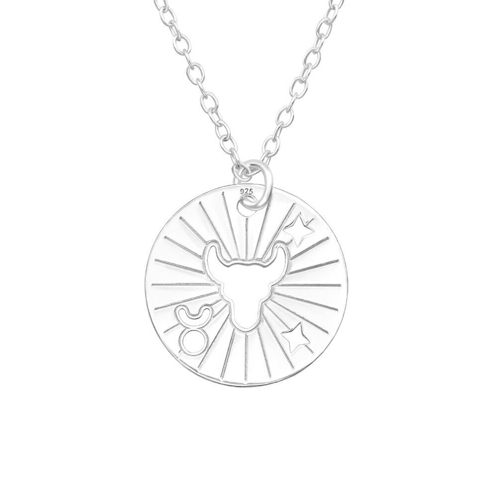 Sterling Silver Taurus Laser Cutout Zodiac Necklace